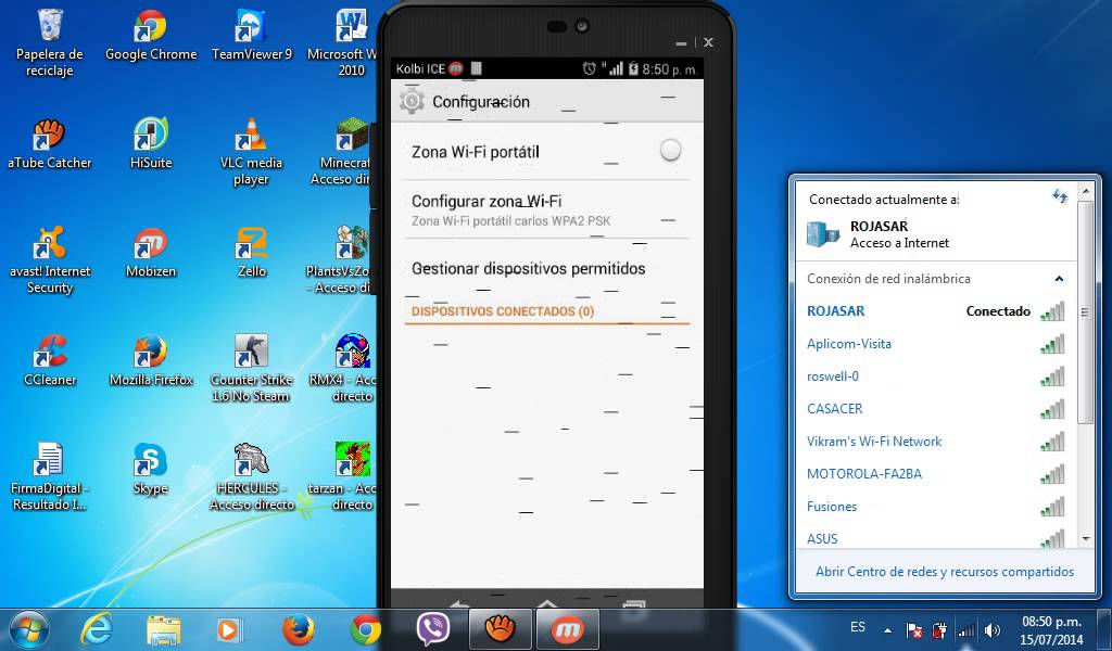 Anclaje de red utilizar el móvil como modem en un pc