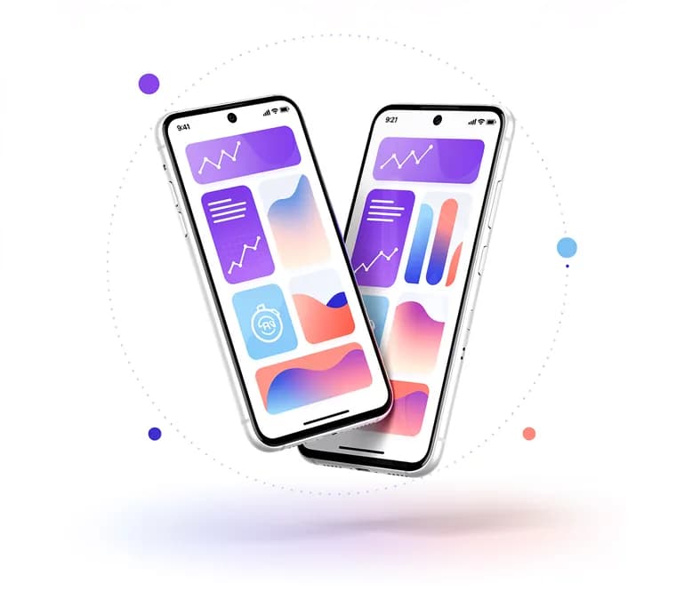 Ilustración de dos móviles Android con gráficas