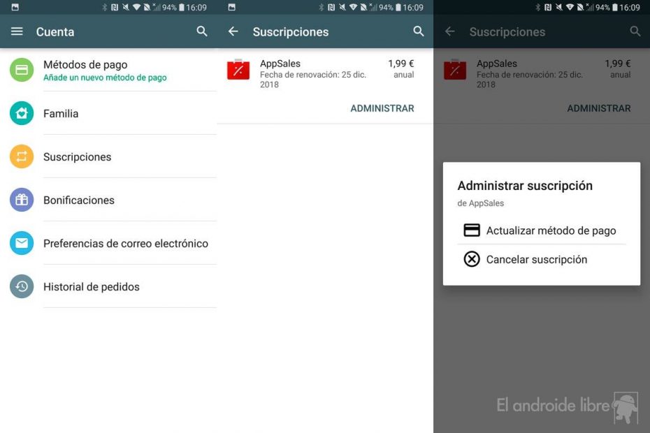 dar de baja una suscripcion Premium a traves de Google Play