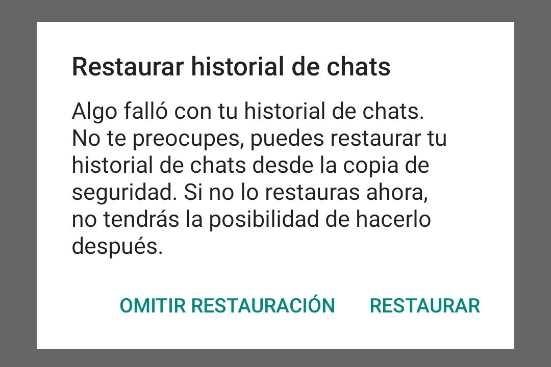 algo fallo con tu historial de chats WhatsApp